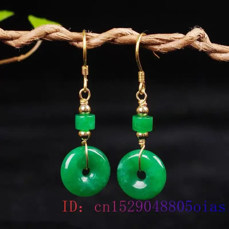 Green Jade Donut Earrings for Women Stone Jadeite Vintage Natural Gemstone Accessories Charm 925 Silver Gift Amulets Jewelry