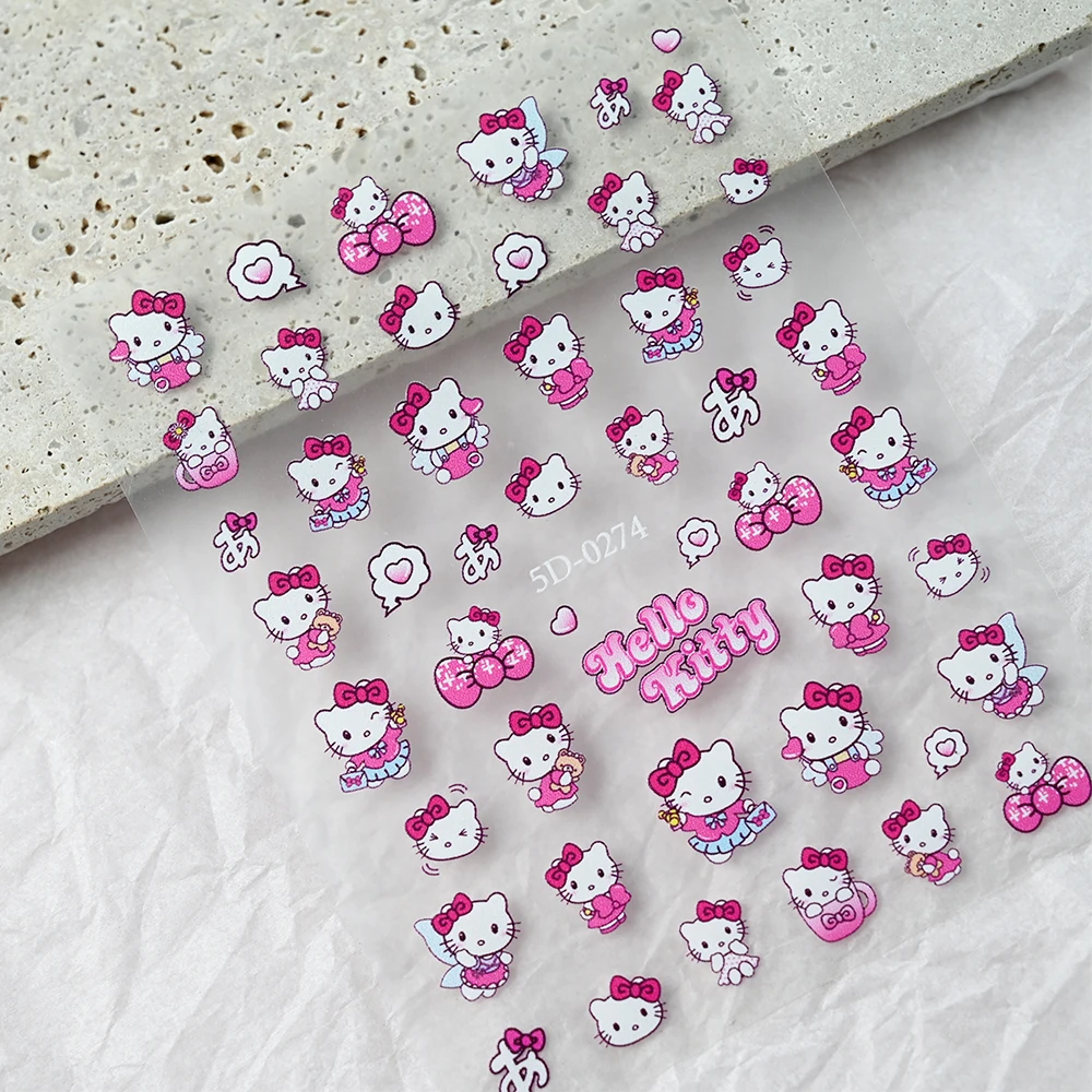 1pc 5d em relevo kawaii olá kitty kuromi adesivos de unhas melodia pochacco cinnamoroll decalques adesivos diy dos desenhos animados manicure sliders
