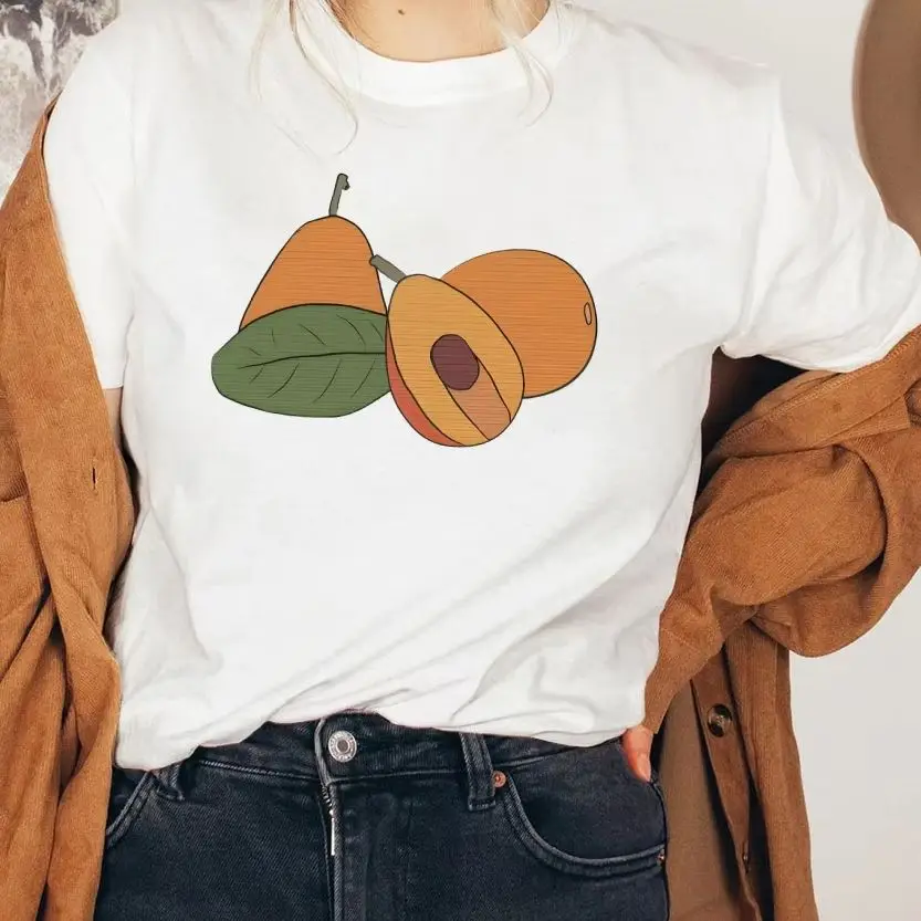 

Y2K Cotton Casual Women's T - Shirt, Short Sleeve Round Neck Fitted, Colorful Cute Cartoon Fruit Print, Trendy Summer Tee