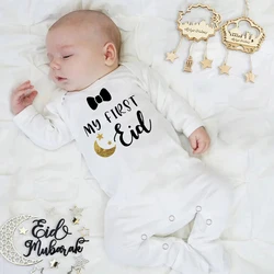 My First Eid Printed Baby Sleepsuit Newborn Bodysuit Infant Long Sleeve Romper Eid Ramadan Islamic Muslim Baby Keepsake Outfit