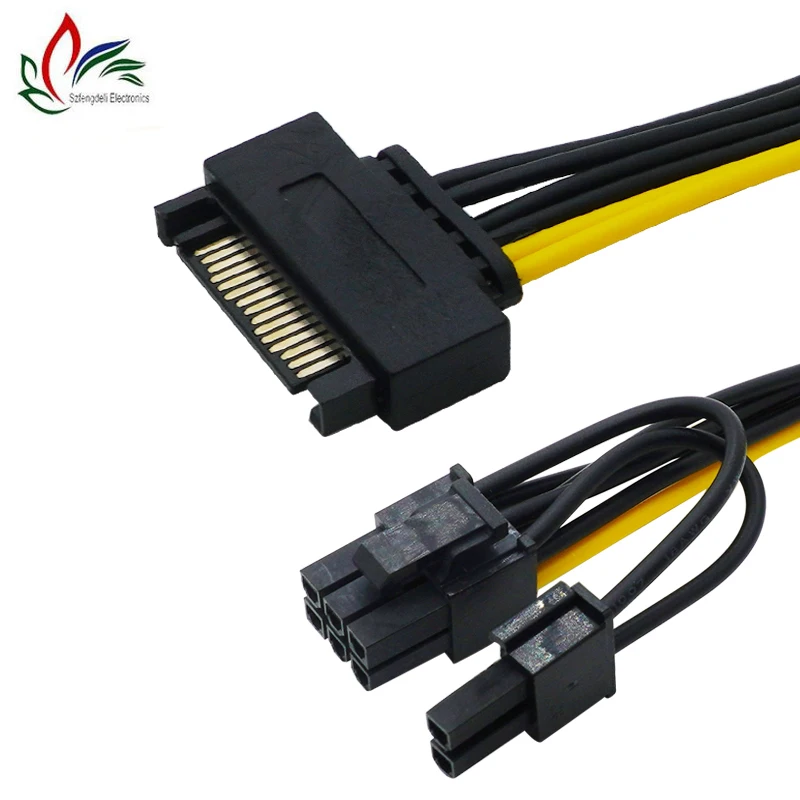 15 Pin SATA Male to 8 Pin (6+2) PCI-e Power Supply Cable 15Pin SATA to 8Pin PCI Express Adapter for Graphics Video Card 8 inch