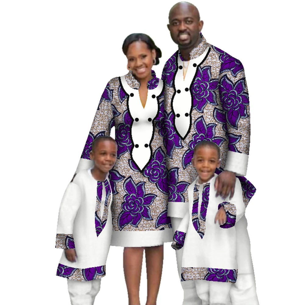 

Casual Family Matching Clothes Father Mother Son Long Sleeve Men Top and Pants Sets Women Dress African Print Clothing WYQ117