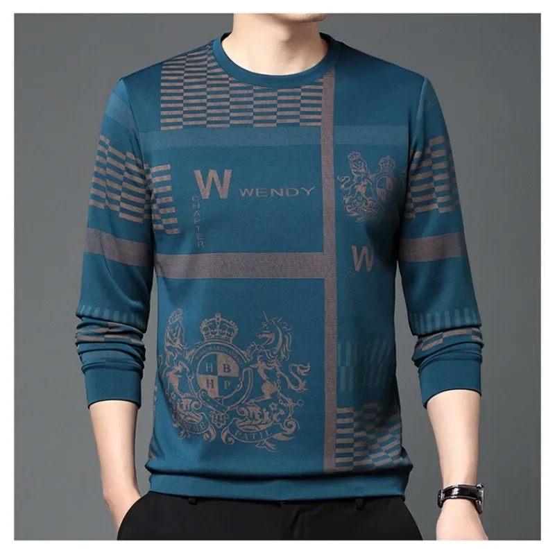 Autumn New Round Neck Fashionable Urban Round Neck Pullover with Checkered Print Casual Versatile Knitted Sweater