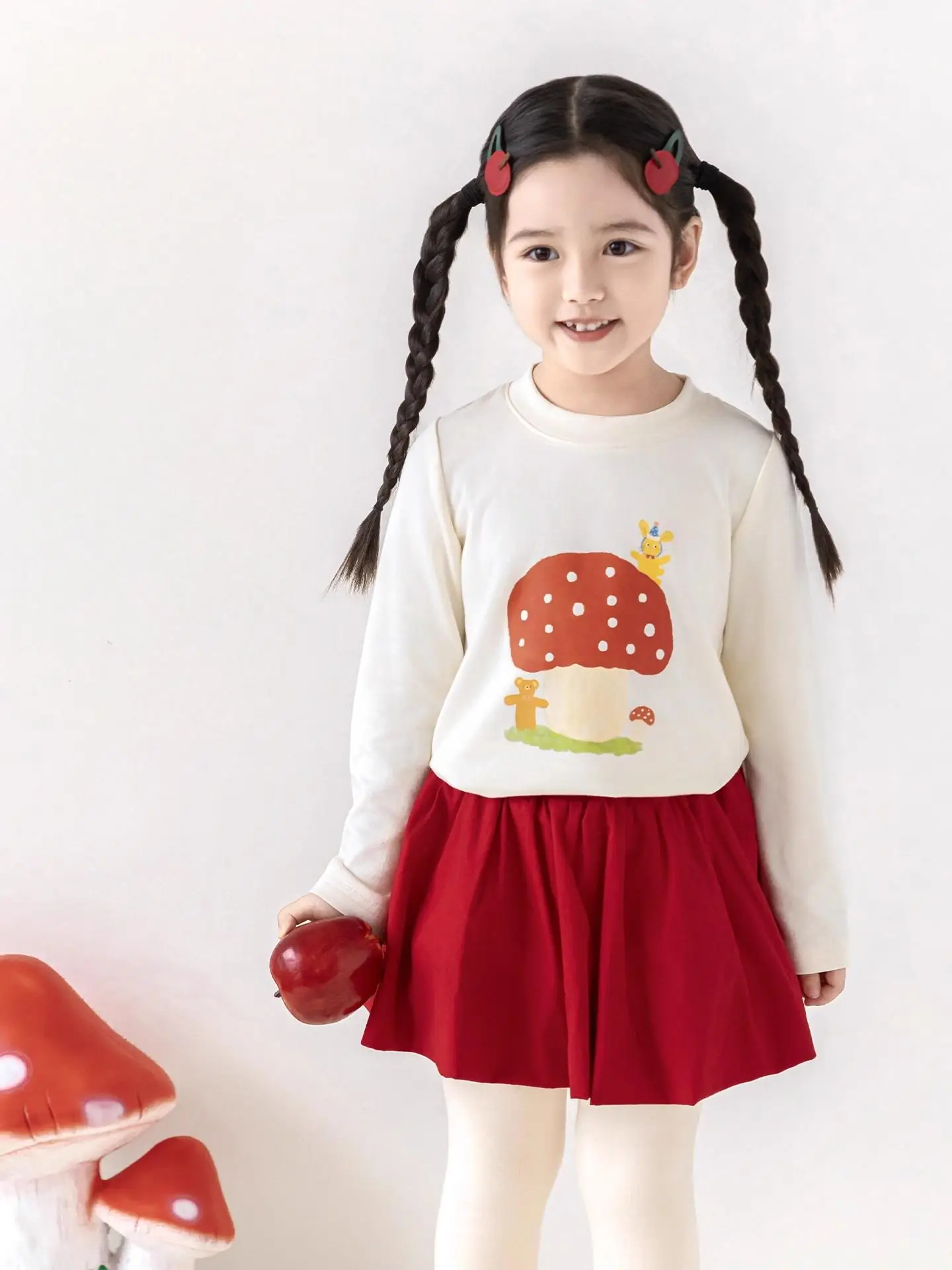 Girls Cartoon Print T Shirt Autumn Playful Cute Loose Fit Stretchy Soft Breathable white Sizes 1-7Y