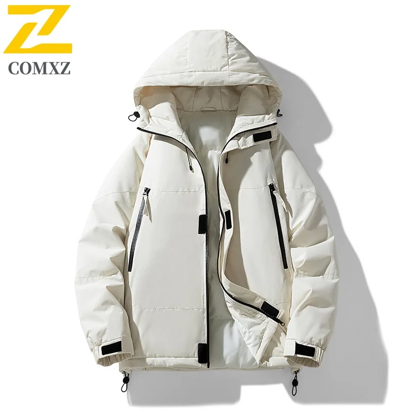 

COMXZ 2025 Winter Cotton Jacket Unisex Fashion Solid Color Two Way Zip Hooded Parka Thick Warm Down Coat VIP Live Streaming