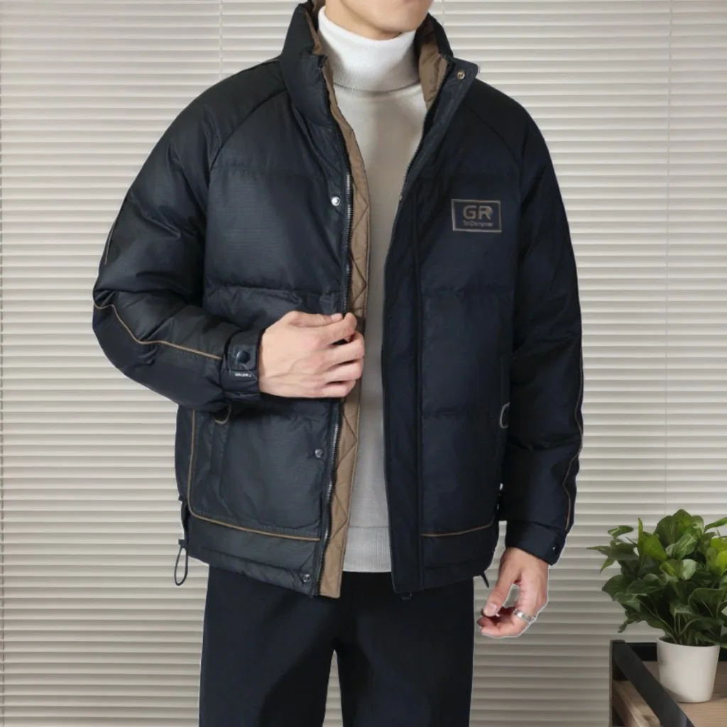 Men\'s Down Jacket Winter 2024 Trendy Brand Handsome High-end Thick Color Blocked Stand Up Collar Clothes  White duck donw Jacket