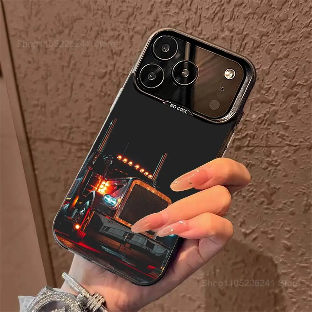 Cool Art Heavy Truck Cars voor iPhone 15,14,13,11,SE,XS,MAX,12,16,17,Mini,Pro,zwart mat siliconen beschermhoes
