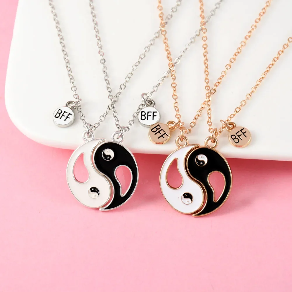 Elviragirl 2Pcs/set Taiji Bagua Yin Yang Hollow Best Friend Necklace BFF Friendship Jewelry Gifts for Kids