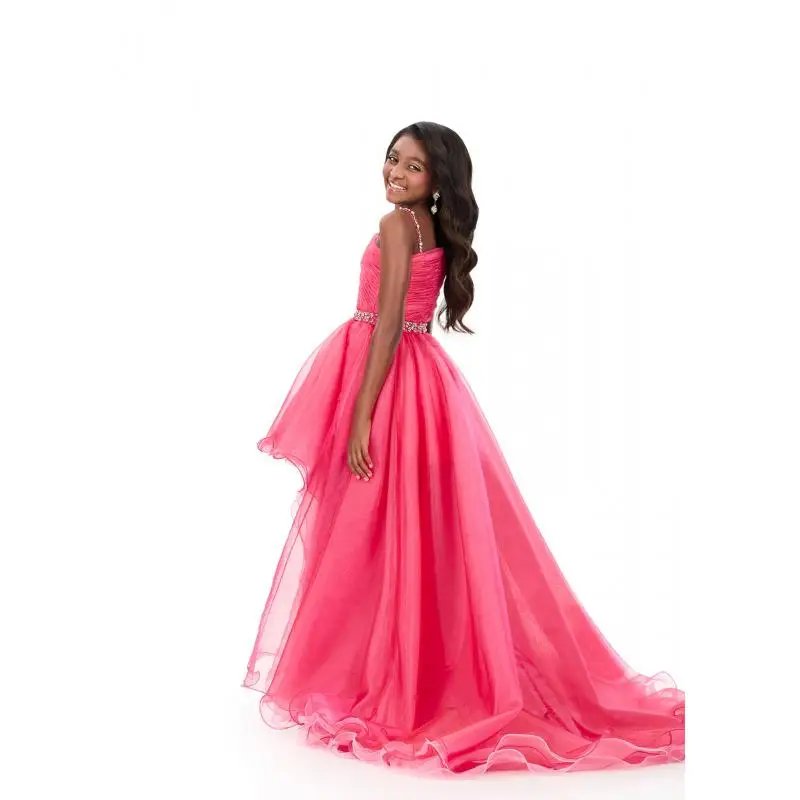 Cswdocy One Shoulder 3D Floral Pageant Dress Layered Ruffle High Low Flower Girl Dress For Wedding Pageant Runway Talent Formal