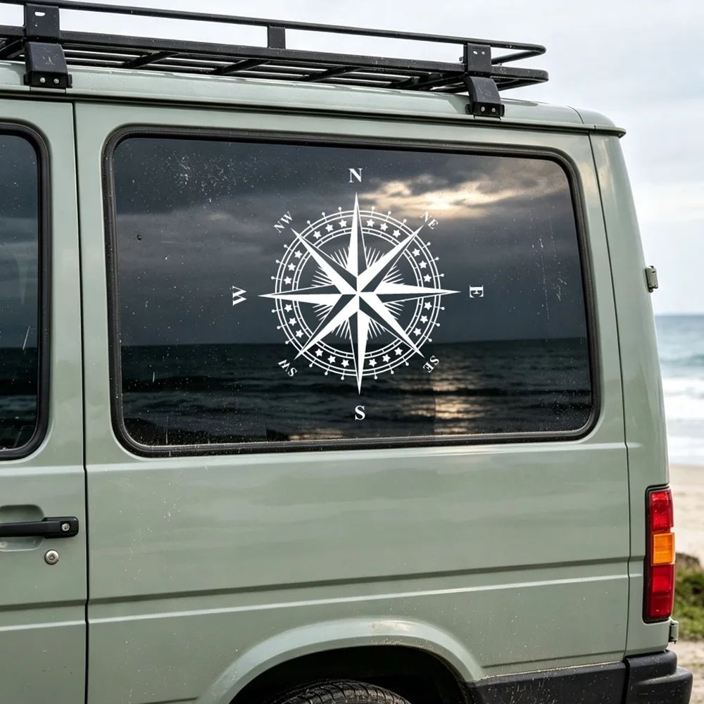 Vinyl Car Decal Compass Navigation Pattern Window Sticker Weatherproof SUV Truck RV Outdoor Travel Exterior Personality Decor