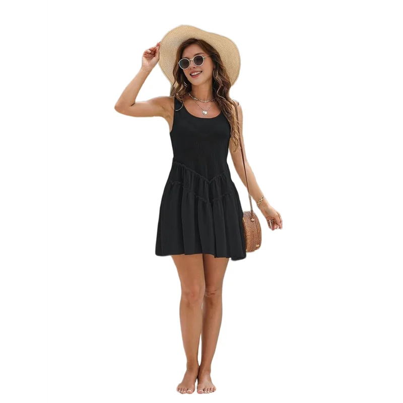 ABRT-Vestiti fluidi da donna Abito estivo senza maniche con canotta Casual Vacanza al mare