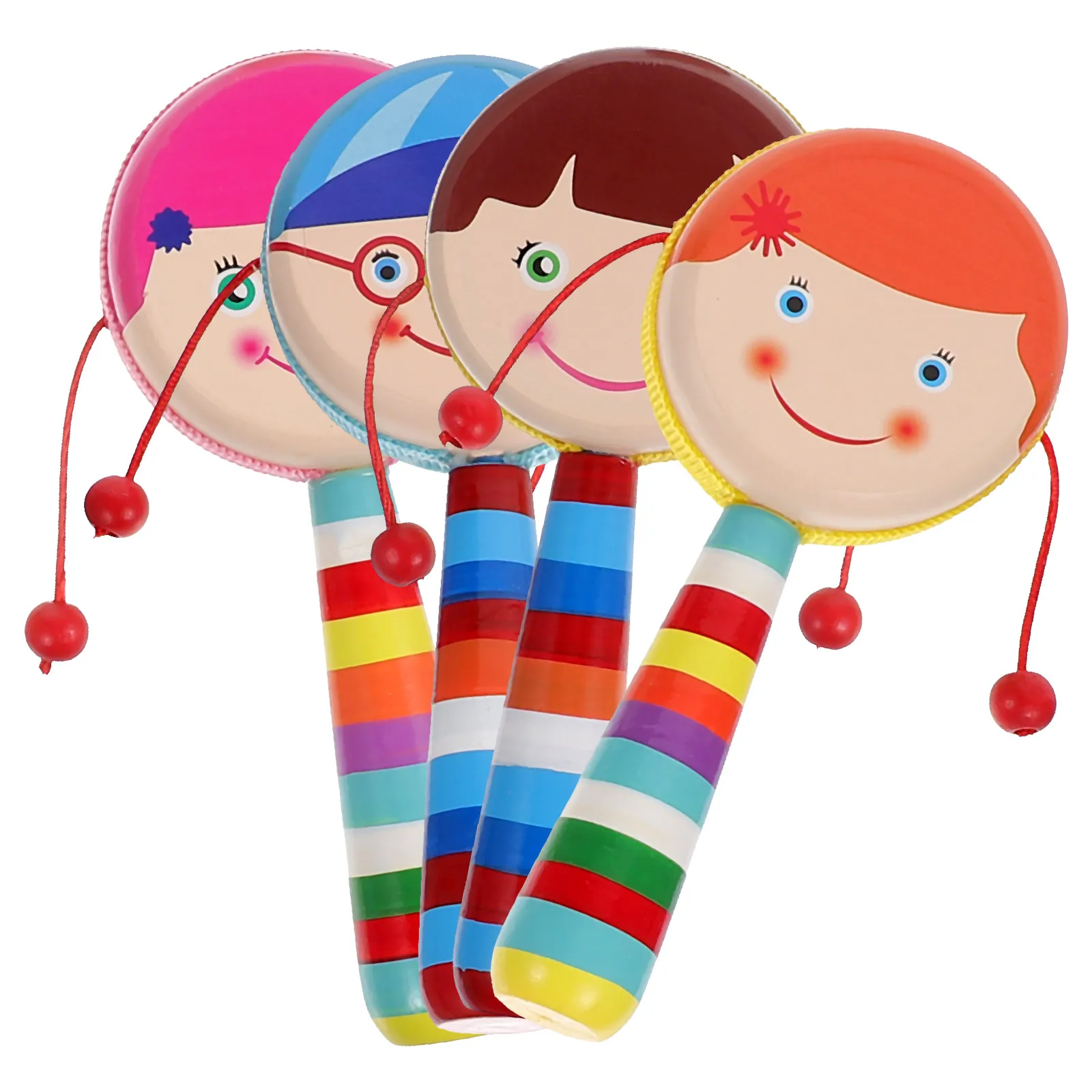 

4 Pcs Toys Handheld Wooden Shake Drum for Toddler Early Education Infant Orange Brown