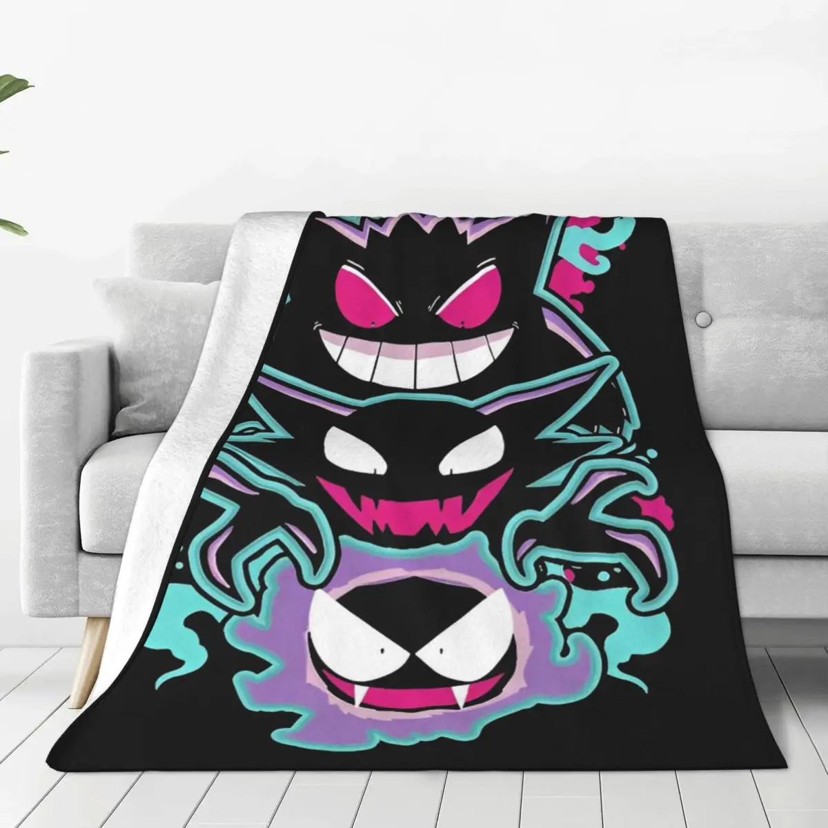 Pokemon Gengar Anime Blanket Japanese Cartoon Wool Vintage Warm Throw Blankets for Home Restaurant Spring Autumn Outdoor