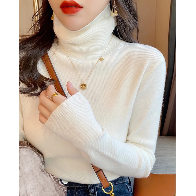 Autumn Winter Turtleneck Women Knitted Sweater New Long Sleeve Loose Pullover Knit Tops Casual Solid Color Basic Bottom Jumper