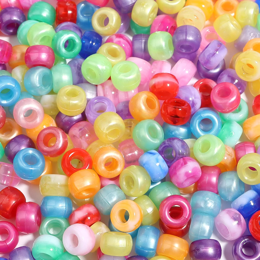 200/500 Stück gemischte Farben, große Lochperlen aus Acryl, lose Abstandsperlen für Schmuckherstellung, DIY-Armbänder, Haarflechten, Bastelzubehör – Detail 6