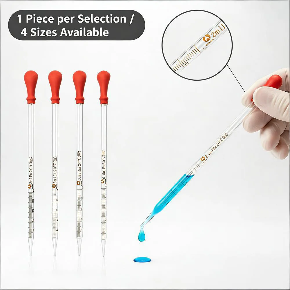 0.5ml 1ml 2ml 3ml 1PC Borosilicate Glass Dropper Graduated Pipette Laboratory Liquid Pipettors Red Rubber Head Glassware Pipet