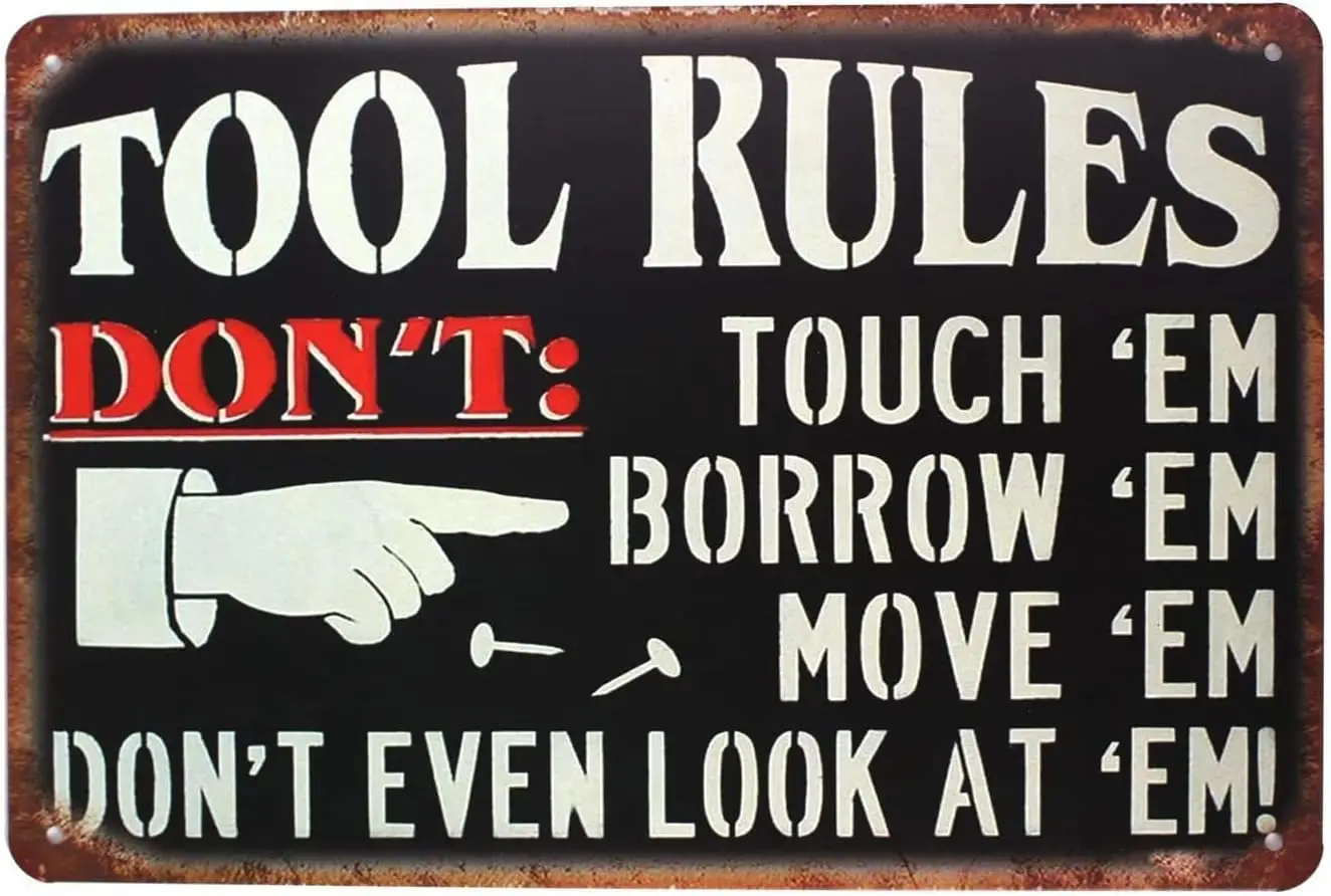 Garage Signs Tool Rules Tin Metal Signs for Man Cave Garage Wall Decoration
