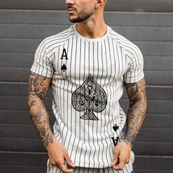 Poker Spade and King Summer Hot Sales Men's Vertical Striped T-shirt Round Neck Fashion Short Sleeve  Street Wear