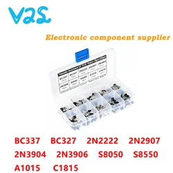 (200pcs/Lot) New BC337 BC327 2N2222 2N2907 2N3904 2N3906 S8050 S8550 A1015 C1815 Transistor Assortment Kit Transistors Box Pack