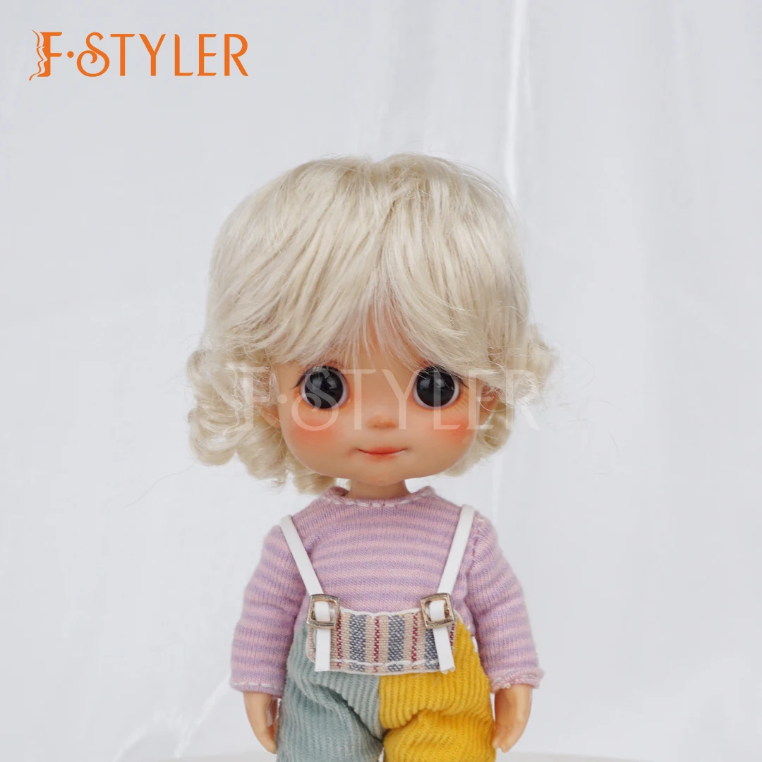Парик для кукол FSTYLER 5-6 дюймов, розовый с легким золотистым оттенком, для мальчиков, синтетический мохер, милые завитки сзади, для кукол 1/8 YOSD MSD SD, аксессуары для игрушек