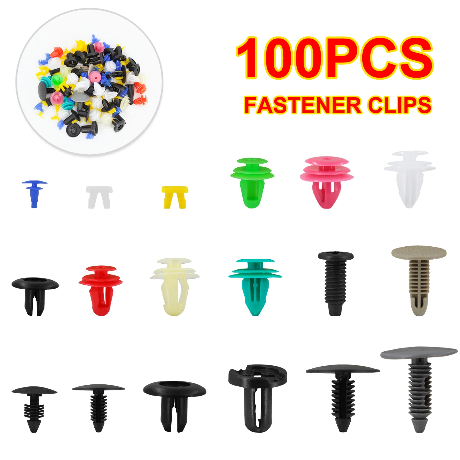 

100/200pcs Auto Fastener Clips Vehicle Retainer Rivet Door Panel Fender Liner Bumper Fender Trim Plastic Mixed Car Clips