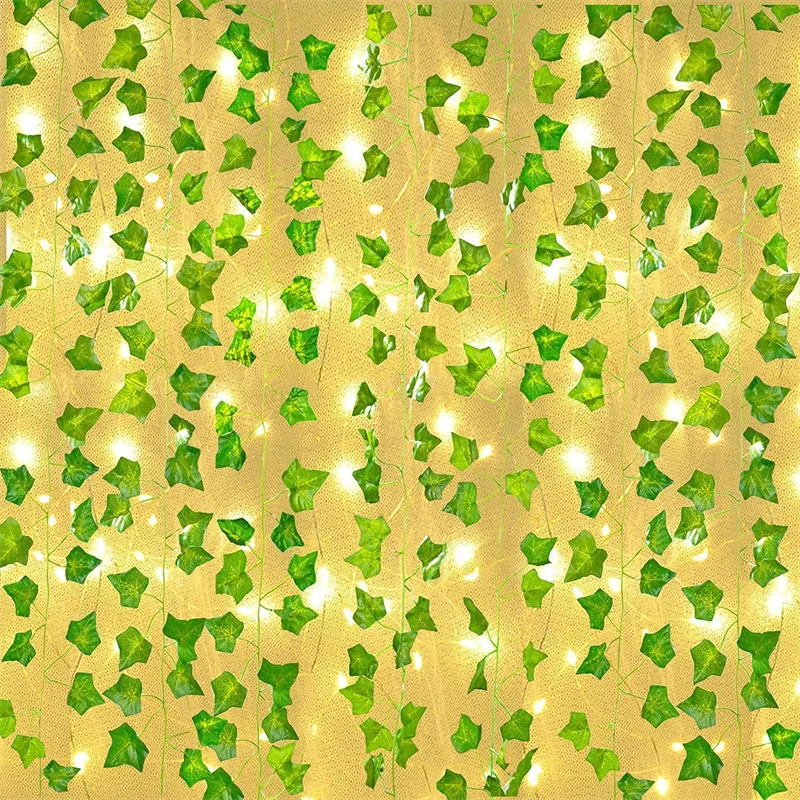 Christmas Tree Garland Light Artificial Vine Fairy Lights Battery Powered Flower Green Leaf for Weeding Home Decor String Lights