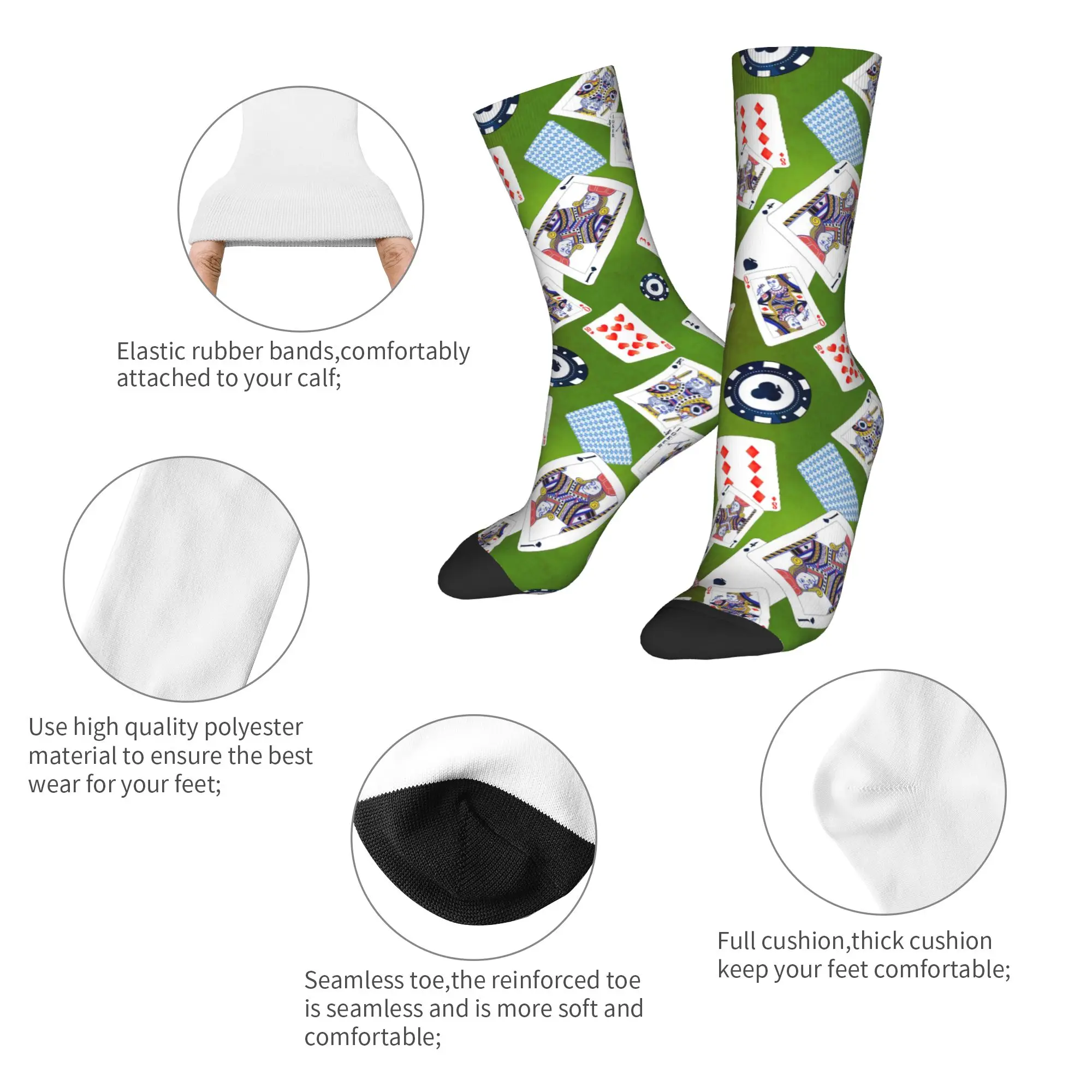 بطاقات البوكر ورقائق الكازينو على خلفية خضراء الجوارب جوارب الربيع القوطية الرجال لينة تنفس الجوارب المضادة للبكتيريا الجوارب