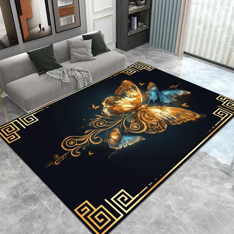 Gorgeous Butterfly Pattern Carpets for Living Room Modern Golden Luxury Coffee Table Large Area Rugs Bedroom Decor Non-slip Mats