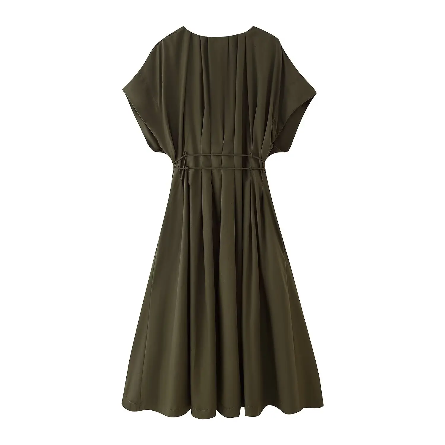 빈티지 우아한 주름 v 넥 여성 드레스 짧은 소매 새시 롱 드레스 세련된 통근 streetwear 여성 a 라인 vestidos