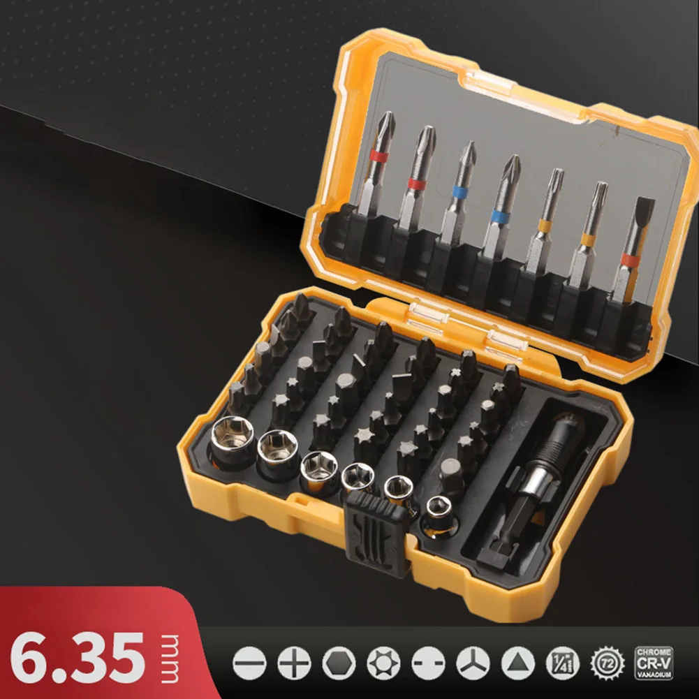 38/50PCS 6.3mm 마그네틱 스크루 드라이버 헤드 세트 액세서리 1/4 "Hex 비트 다기능 가정용 조합 도구 상자