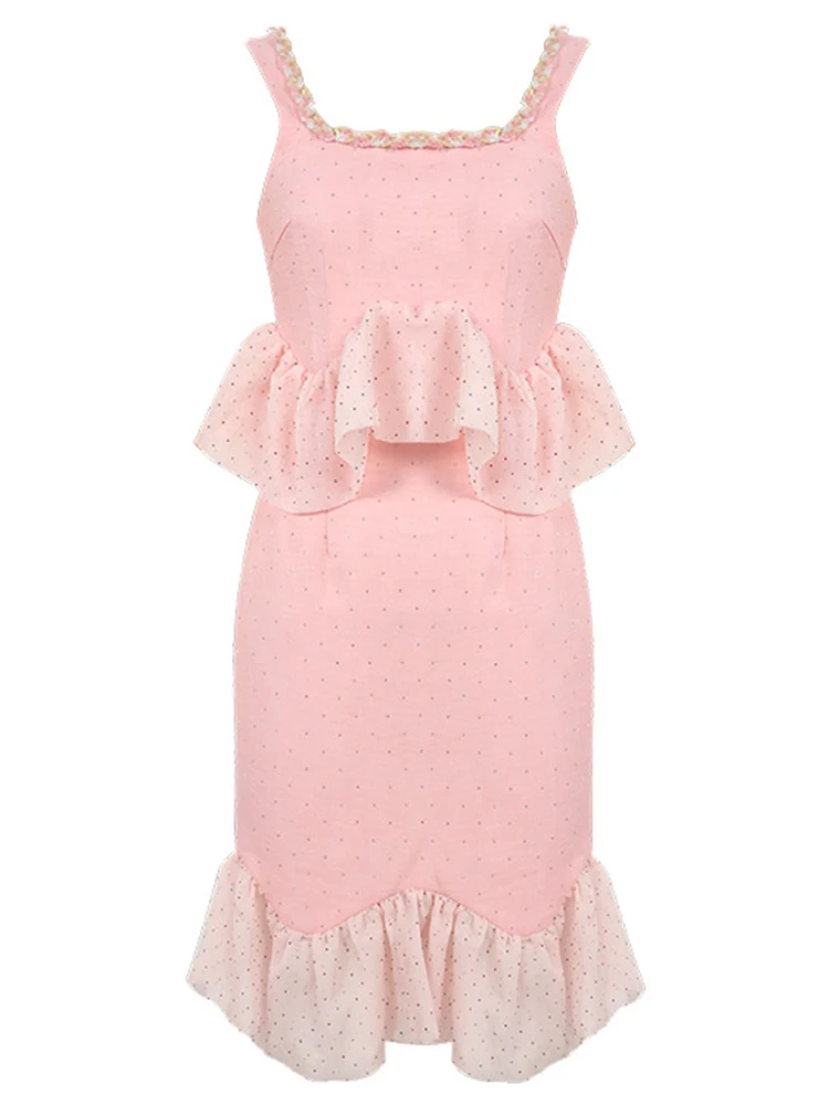 جديد الصيف وهمية 2 قطعة الوردي الحلو الفاخرة سباركلي مساء اللباس ملابس حريمي كشكش مثير حبال سليم حفلة موسيقية Vestidos Fiesta #3