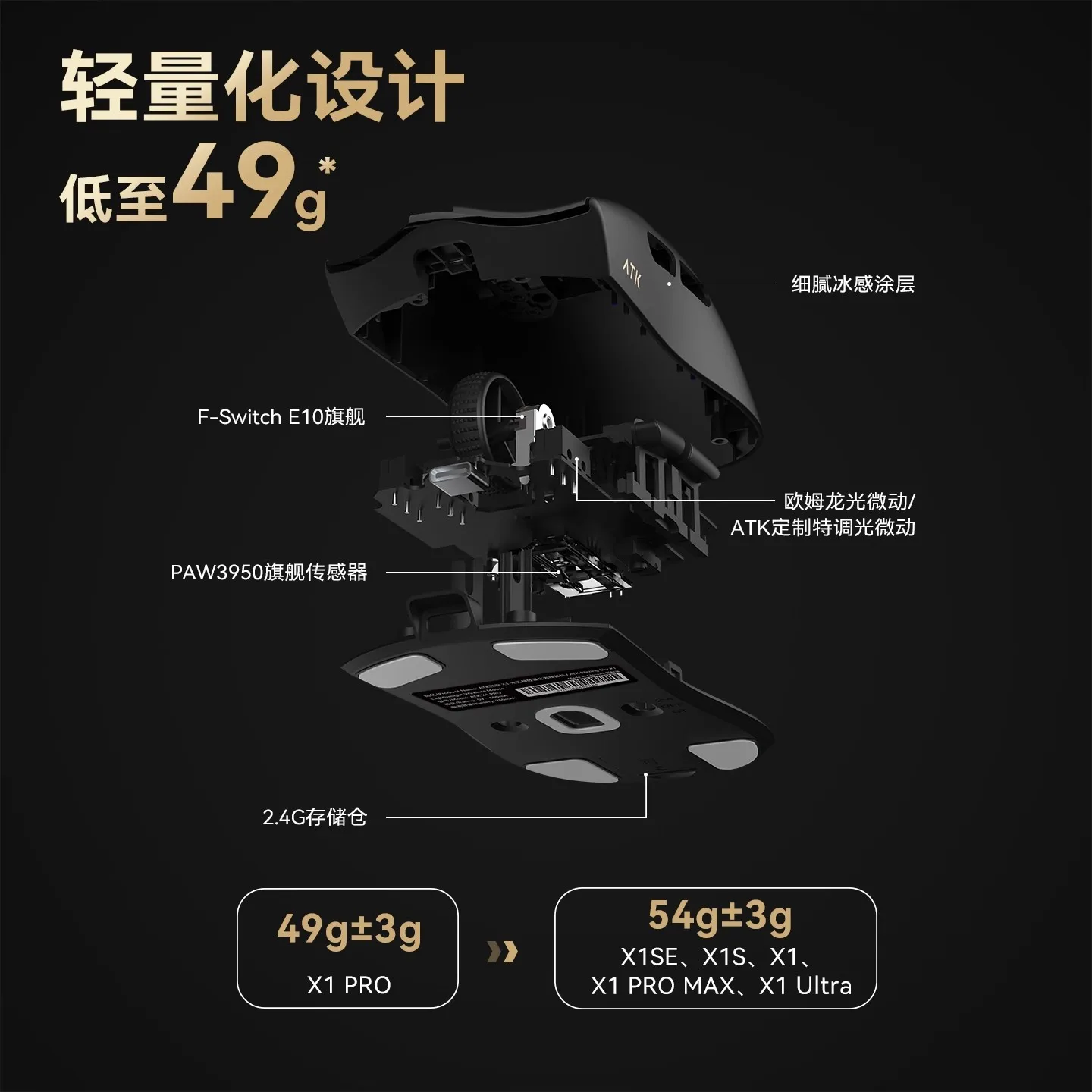 Atk X1 Pro Max Mouse X1 Mouse Bluetooth ultra wireless Paw3950/Ultra 8k Leggero 49g Dual Mode Fps PC da gioco Personalizzabile