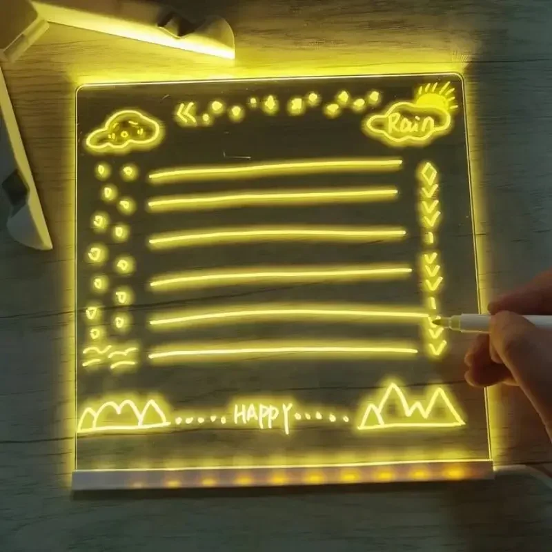 Tablero de notas Led con colores, tablero de mensajes de letras Led, cristal de nota con 7 bolígrafos coloridos, letrero de neón borrable, tablero de escritura de vidrio transparente