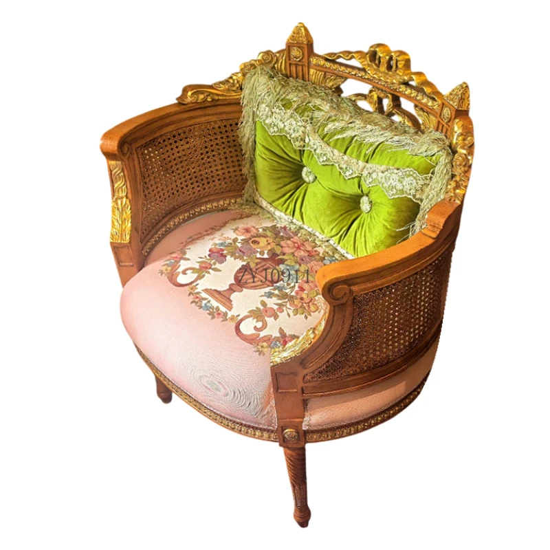 

Y Твердая древесина, резная розовая ткань с принтом, кресло для отдыха, диван, французский элегантный новый одиночный и двойной сиденье