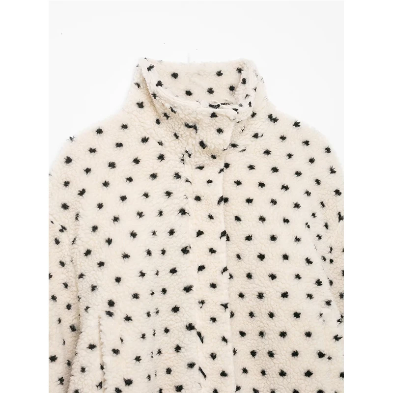 Giacca calda in pile a pois da donna 2025 Cappotto da donna autunno inverno manica lunga allentata femminile streetwear casual nuovo capispalla