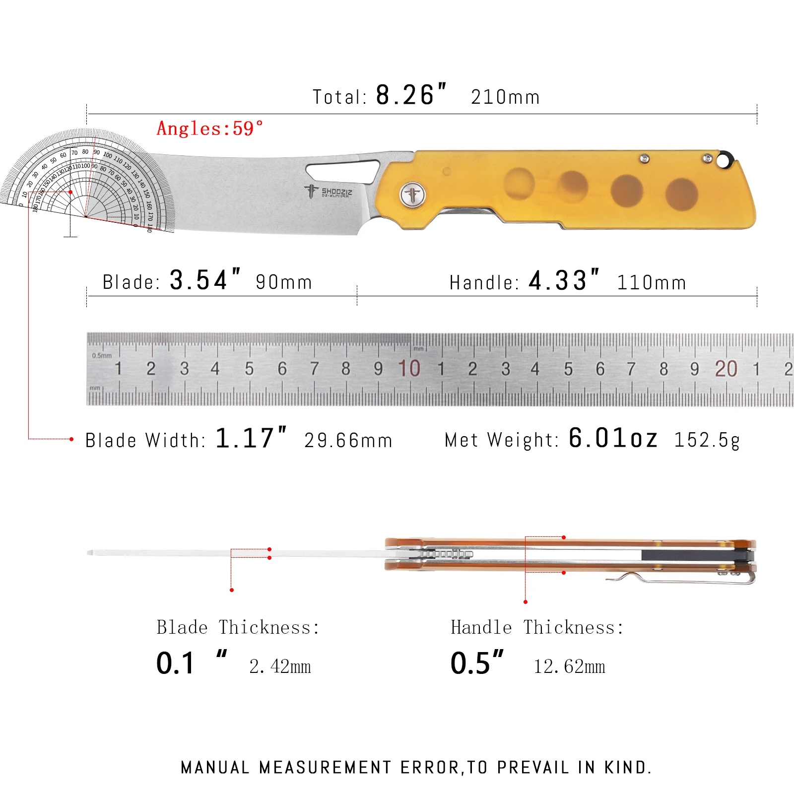 Shooziz Folding Camping Knife,Pocke knife for Man，D2 Satin/Stomewash Blade,Brass Washer for Outdoor EDC Tool,G10/Micarta Handle