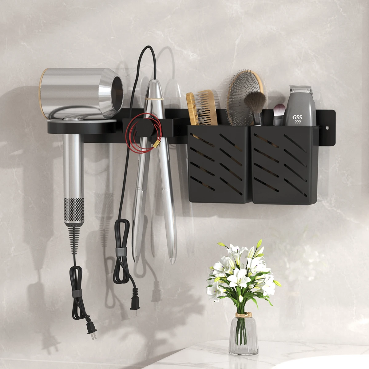Hair Dryer Stand, Curling Iron Stand, Straightener Stand, Hair Dryer Stand, Wall Mounted Bathroom Hairdressing Tool Organizer