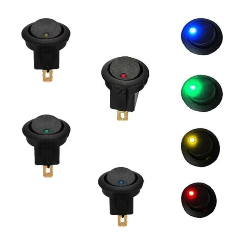 Impermeável Rodada Rocker Dot Luminescência Alternar Interruptores, Luz LED, Acessórios Do Carro, ON, OFF, 12V, 5Pcs