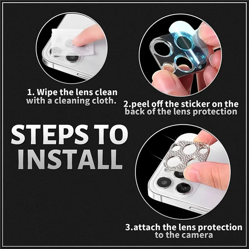 Glitter Camera Lens Film For IPhone 15 Pro 16 13 12 14 Pro Max 13 12 Mini 14 15 Plus Metal Diamond Camera Lens Ring Protector