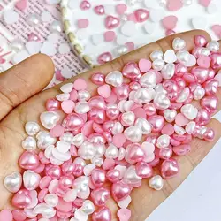 Mixed Pink White Heart Nail Art Charms Resin 3D Simulation Pearl Nail Art Decorations for Manicure DIY Handmade Accessories
