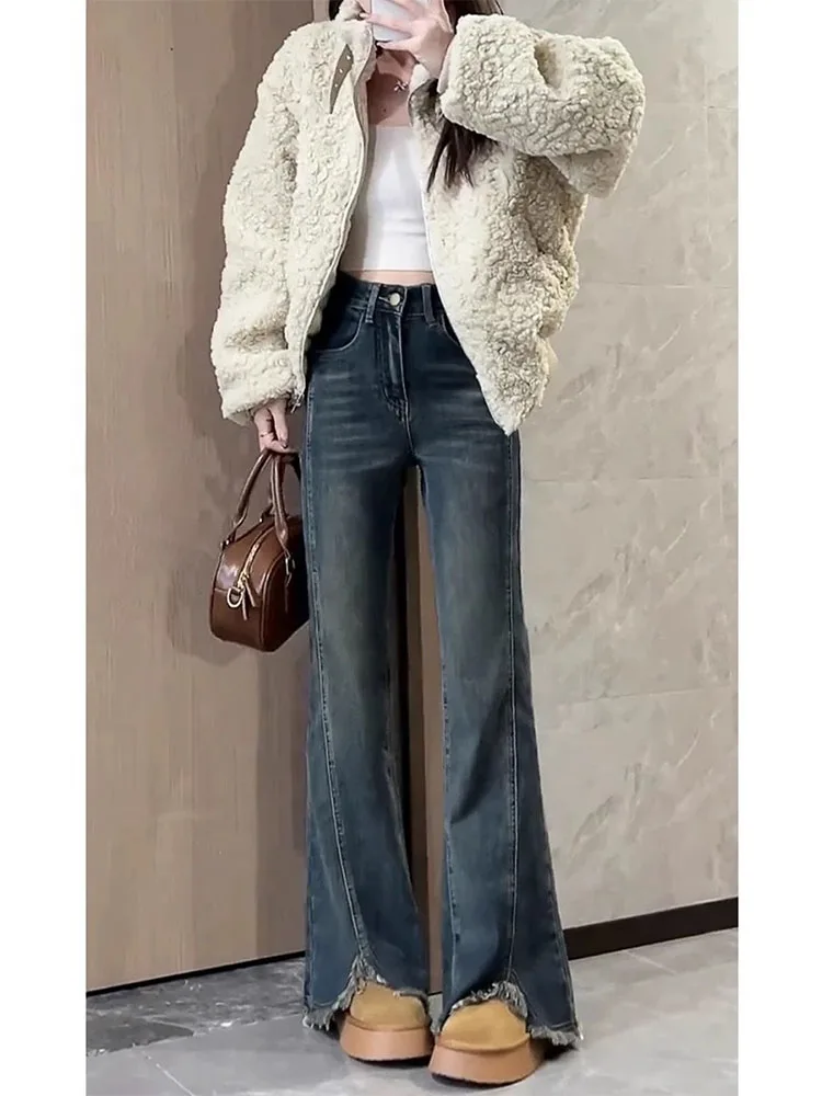 High Waist Flared Jeans Women's Stretchy Straight Leg Denim Pants Bootcut Floor-Length Trousers Autumn Faion plus Size