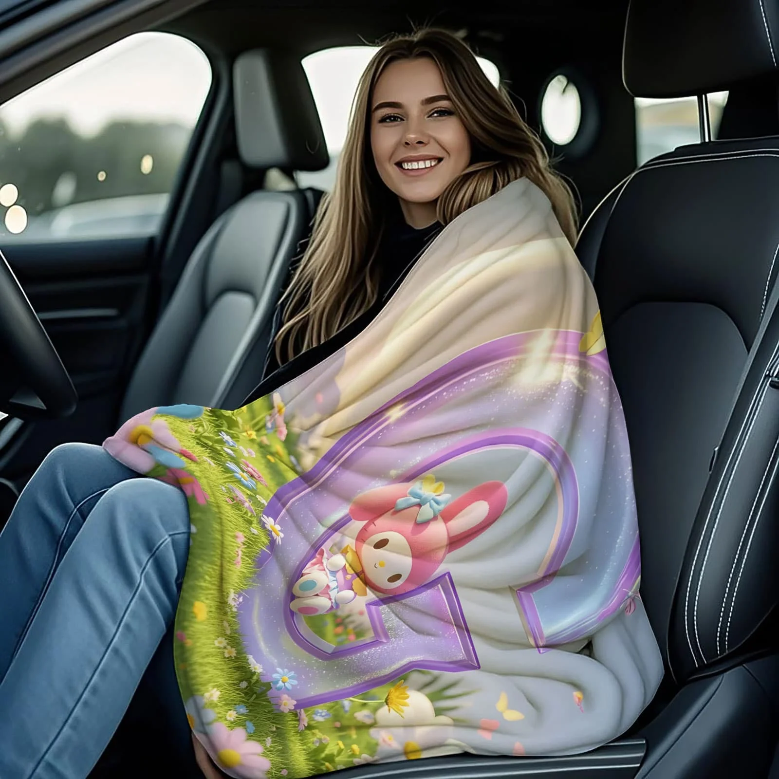 أرنب الأذن شخصية حرف G حقل زهرة بطانية قطيفة-غريب الأطوار لامعة Kawaii لينة رمي ل أريكة سرير ديكور المنزل هدية #2