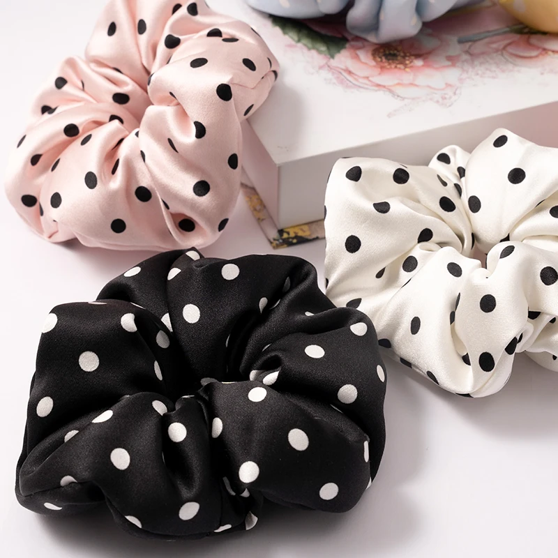 

1Pcs 100% Silk Scrunchies 30 Momme Silk Polka Dot Large Hair Ties Hair Ring Classical Head Rope Silk Headwear Hair Accessory