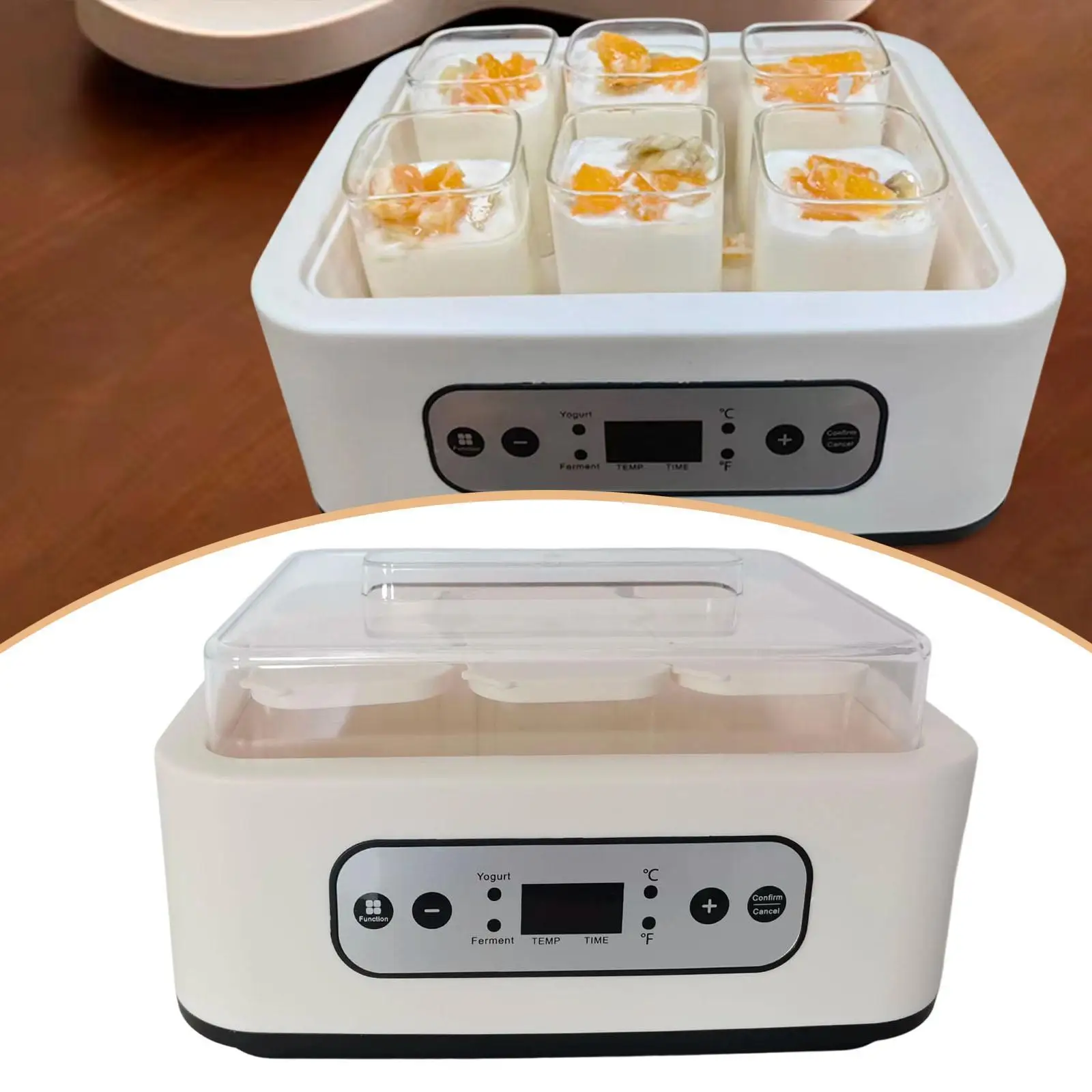 ماكينة صنع الزبادي مع 6 أكواب زجاجية، ماكينة تخمير، تحكم ثابت في درجة الحرارة، متعددة الوظائف