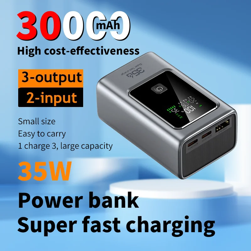 High-capacity 30000mAh Portable PowerBank 35W External power supply Fast Charging for iPhone xiaomi Samsung Outdoor power bank