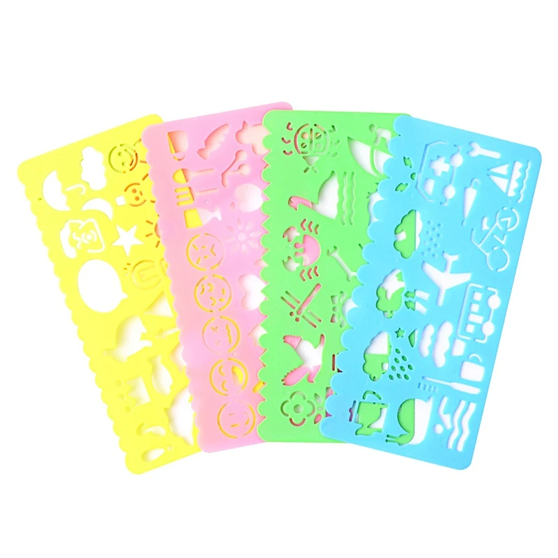 4 pcs/lot Cute Art Graphics Symbols Drawing Template Ruler Student Kids Stencil Rule Stationery