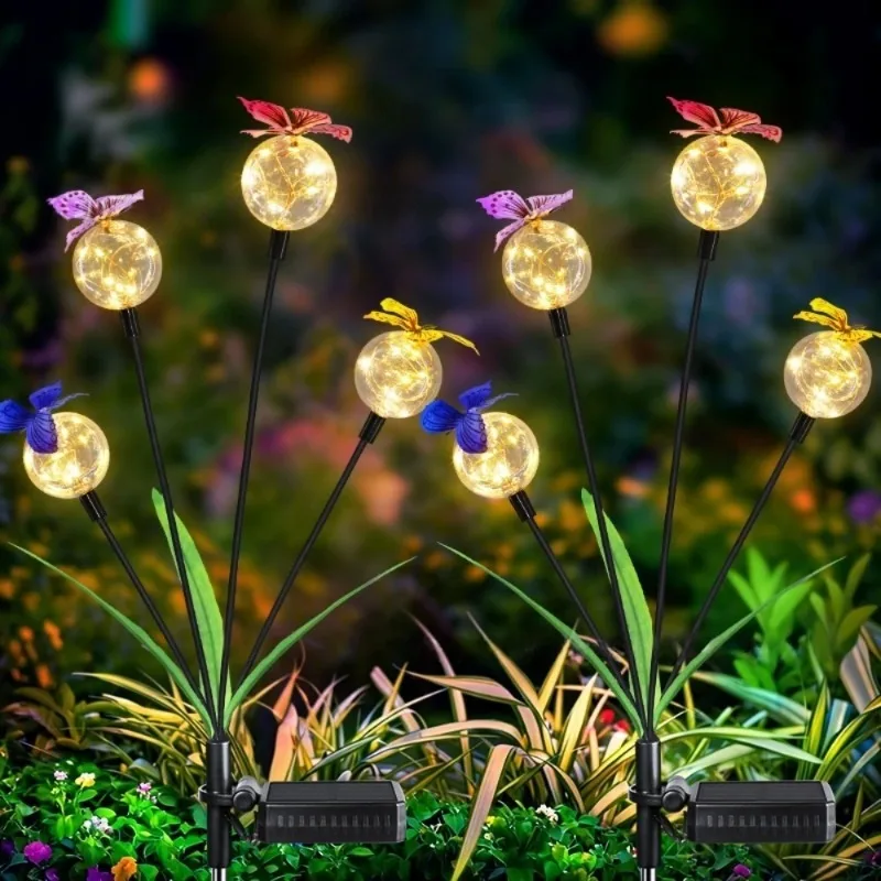 Solar Butterfly Bobble Ball Path Lights Swaying Firefly Garden Lamp Waterproof Outdoor Lawn Yard Patio Landscape Decoration