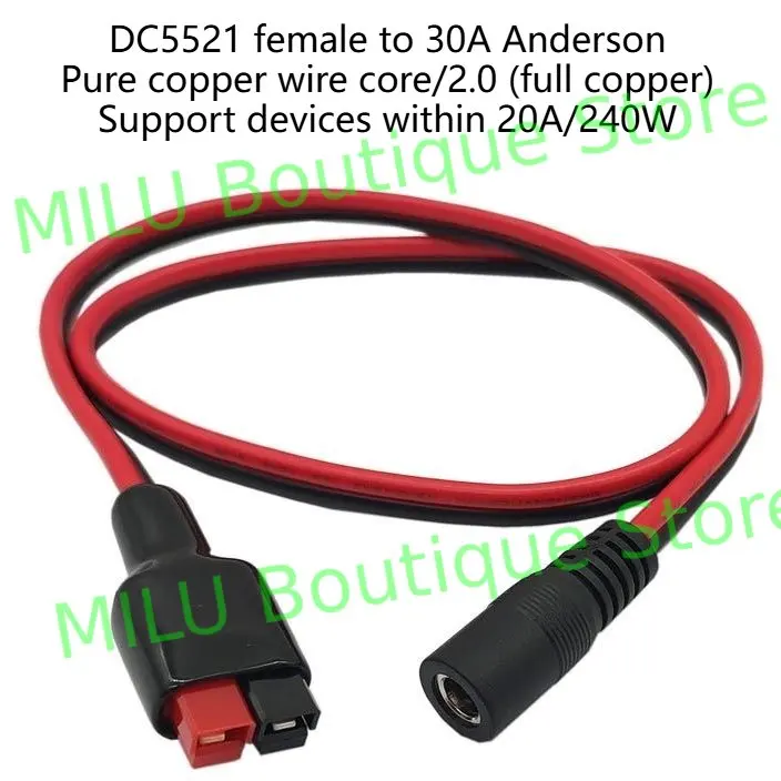 Kabel z złączem Anders 30A do wtyczki DC 5521, 2 mm²/14AWG, DC 55x21 męski/żeński do wtyczki 30A, przewód 0,3-3 metry