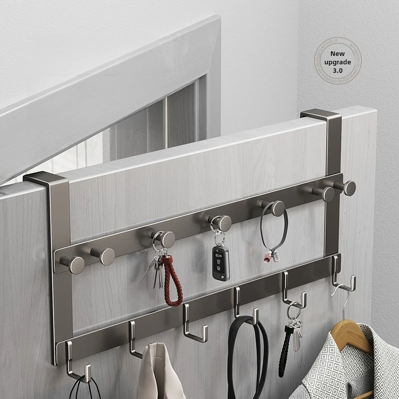 Space Aluminum  Hook Wall-Mounted Double Row Coat Rack  No-Drill Clothes Hanger  Strong Bathroom Storage Organizer