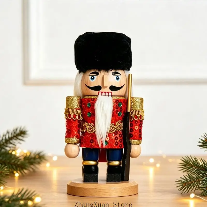 Festliche Nussknacker-Figur mit Pailletten, weihnachtliche Tischdekoration für den Eingangsbereich aus Holz 3XUF – Detail 4